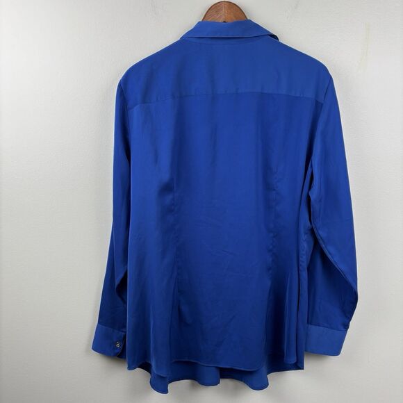 Ralph Lauren Women 1X Silky Royal Blue Hidden Button Top Pocket Career Corpcore - Picture 7 of 8